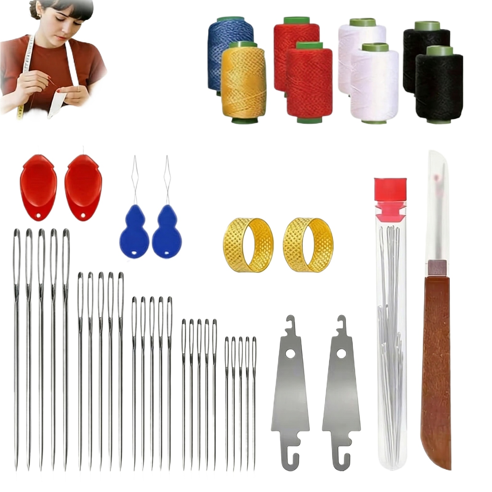 طقم إبر خياطة كبيرة العين 43 ق - مراجعة Sewing Repair وسعره